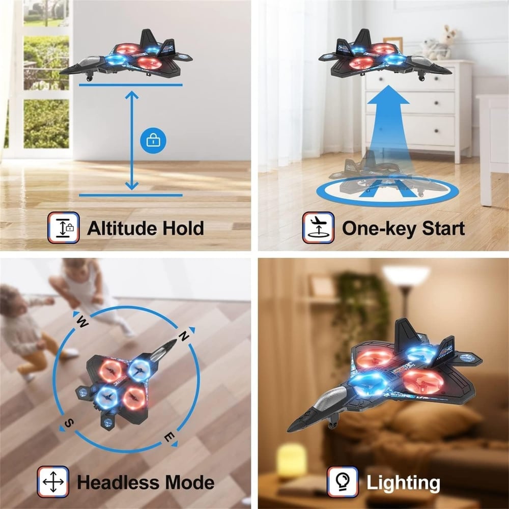 Avion RC Jet avec lumière | Avion télécommandé avec roulis à 360° pour enfants, jouets volants