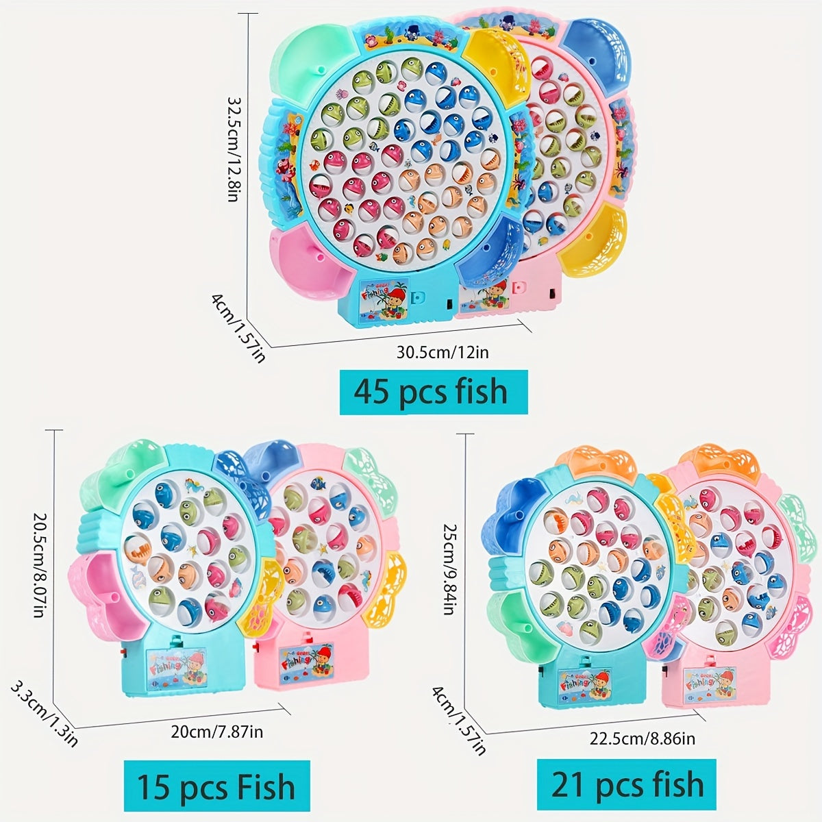 45 pièces Jouet de pêche électrique avec musique | Modèles de pêche rotatifs avec hameçons et autocollants mignons, cadeau pour enfants King of Toys