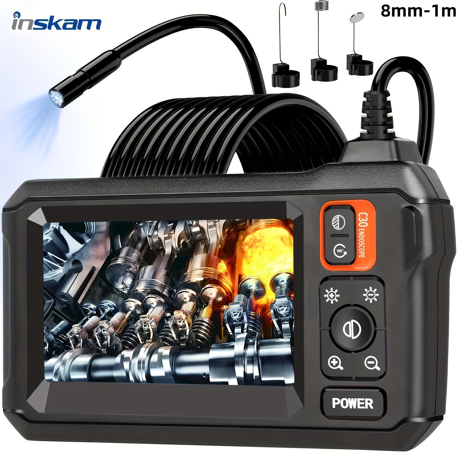 Caméra d'Inspection Numérique | Endoscope Industriel HD 8mm 4,3 Pouces, Objectif Unique Étanche pour Entretien de Véhicules ou Inspection de Machines, Batterie Rechargeable King of Toys