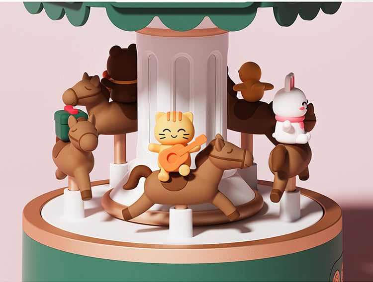 Carrousel de Noël avec Enceinte Bluetooth | Boîte à Musique en Bois à Manivelle Rotative avec Sapin de Noël, Décoration de Table King of Toys