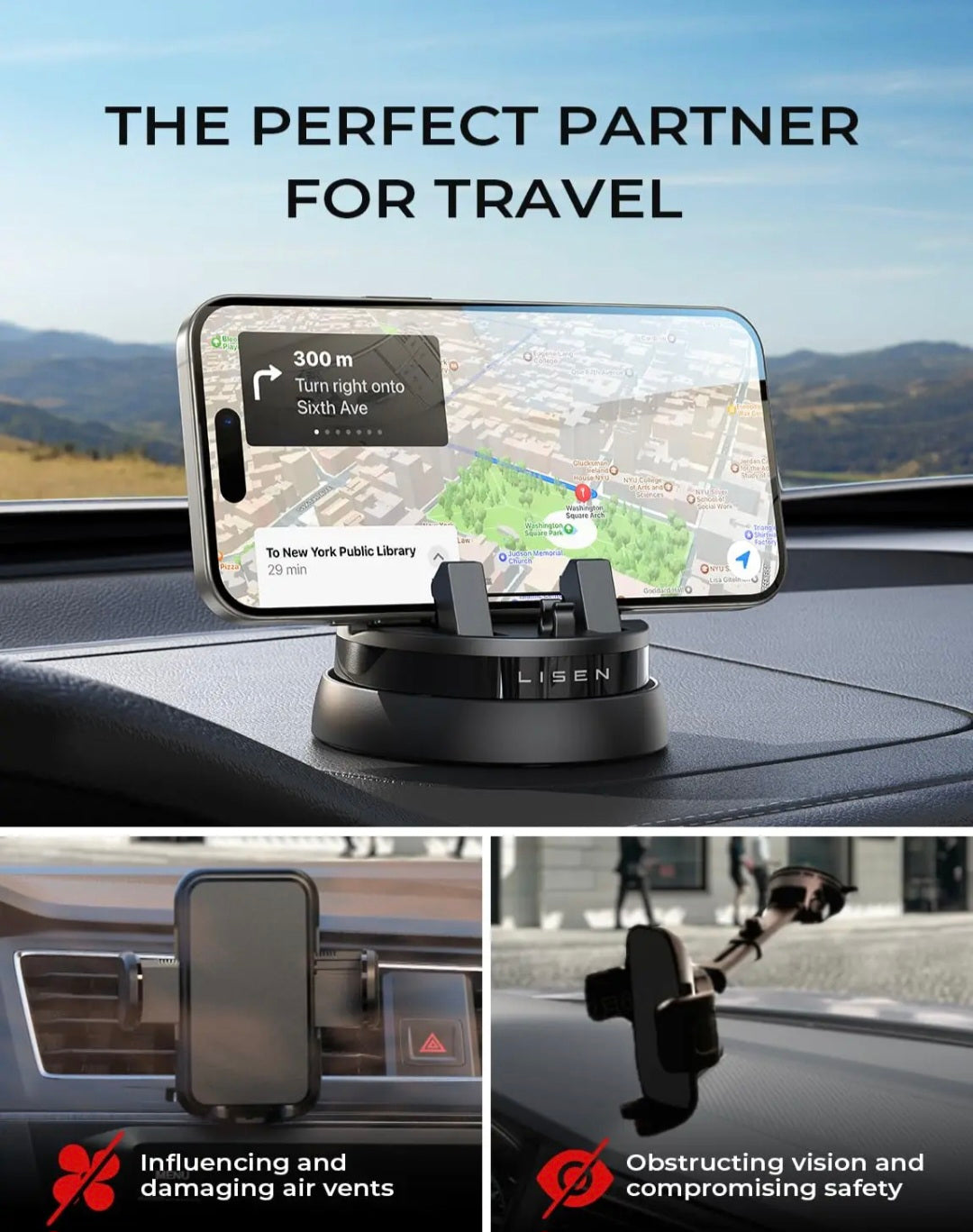 Support de Téléphone Rotatif à 360° pour Tableau de Bord | Support de Téléphone pour Voiture avec Design à Ressort Réglable et Silicone Antidérapant Compatible avec iPhone et Android King of Toys