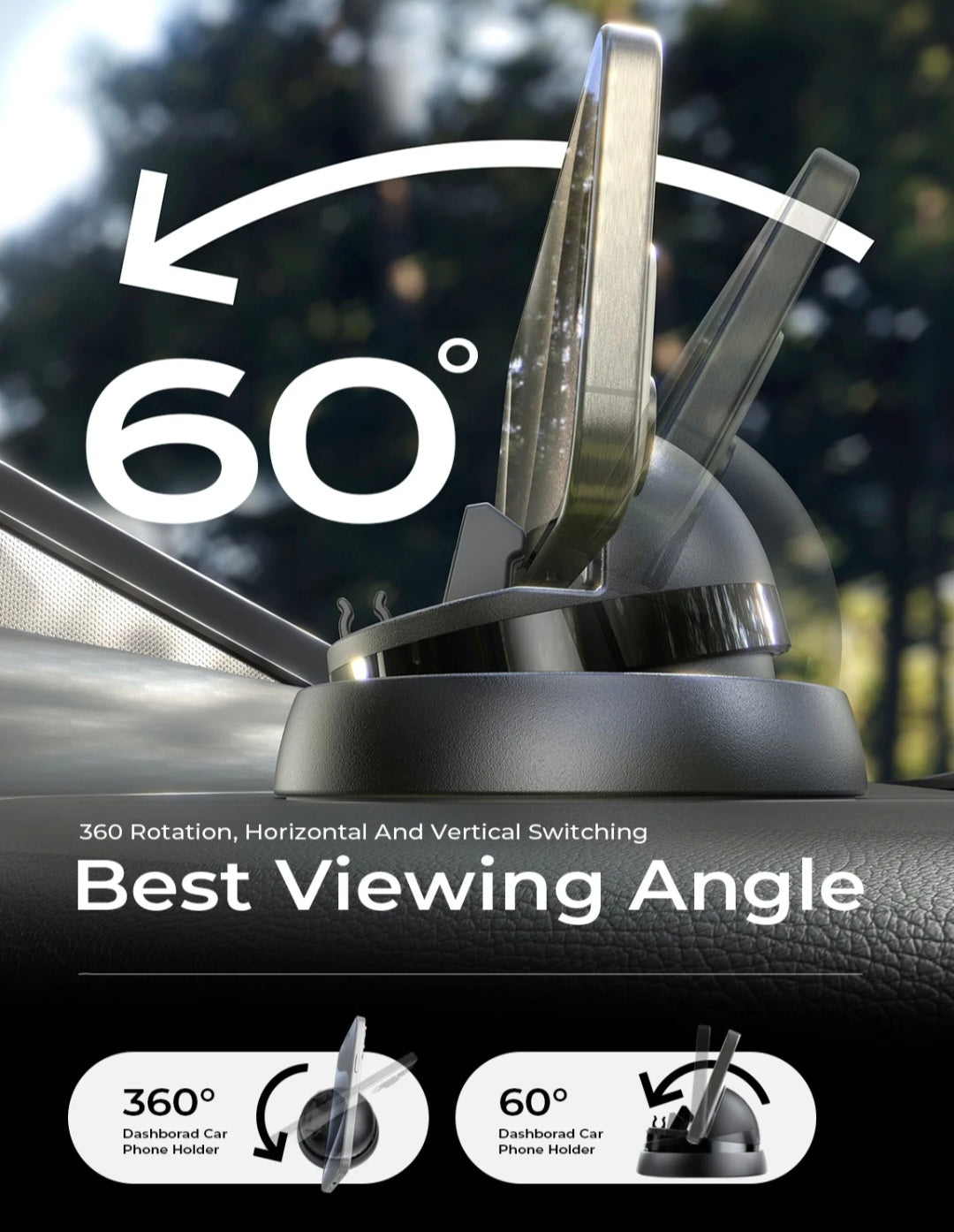 Support de Téléphone Rotatif à 360° pour Tableau de Bord | Support de Téléphone pour Voiture avec Design à Ressort Réglable et Silicone Antidérapant Compatible avec iPhone et Android King of Toys